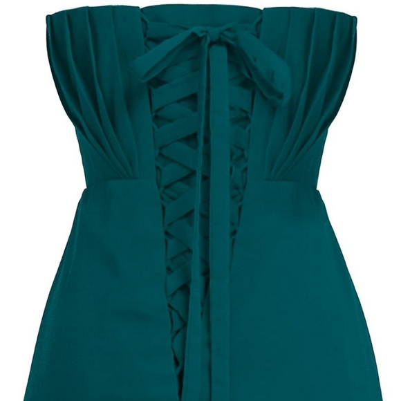 Women's Strapless Lace up Back Maxi Dress in Teal. - Picture 3 of 4